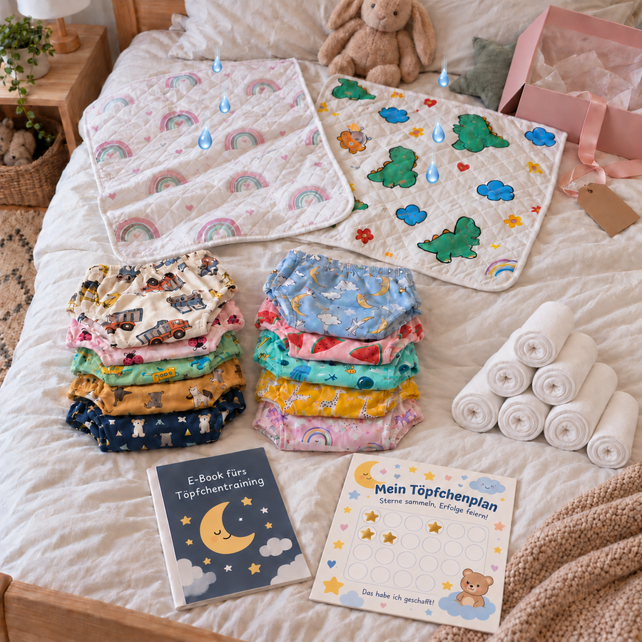 BambiNight Töpfchen-Kit: Lernhöschen, Saugeinlagen, Schutzmatten, E-Book und Töpfchenplan